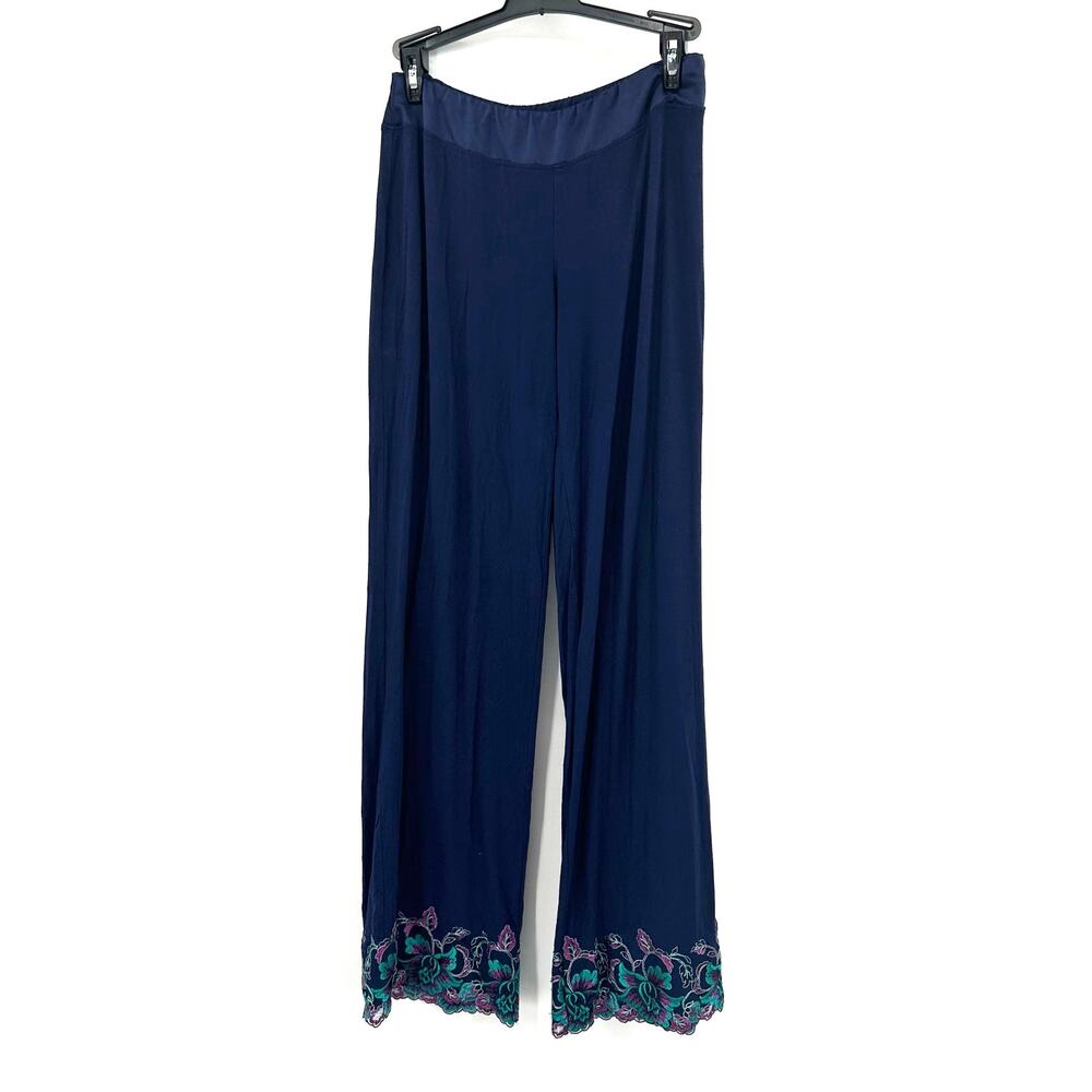 Soma Size XS Pants Navy Blue‎ Teal Trim Embroidery Loose Fit Wide Leg High Rise